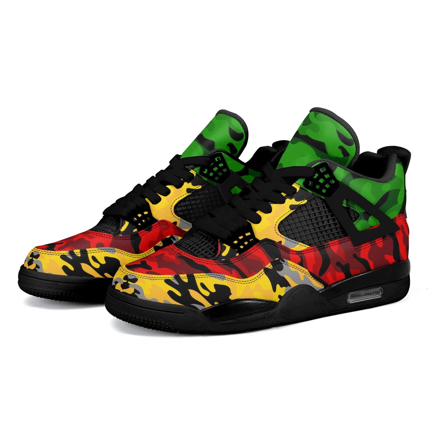 Rasta Colors Shoes For Sale For Men and Women, Rasta Colors Low Tops, Jamaica Colors Sneakers, Red Green Yellow Rasta Stripes Shoes on a white background as a product image.