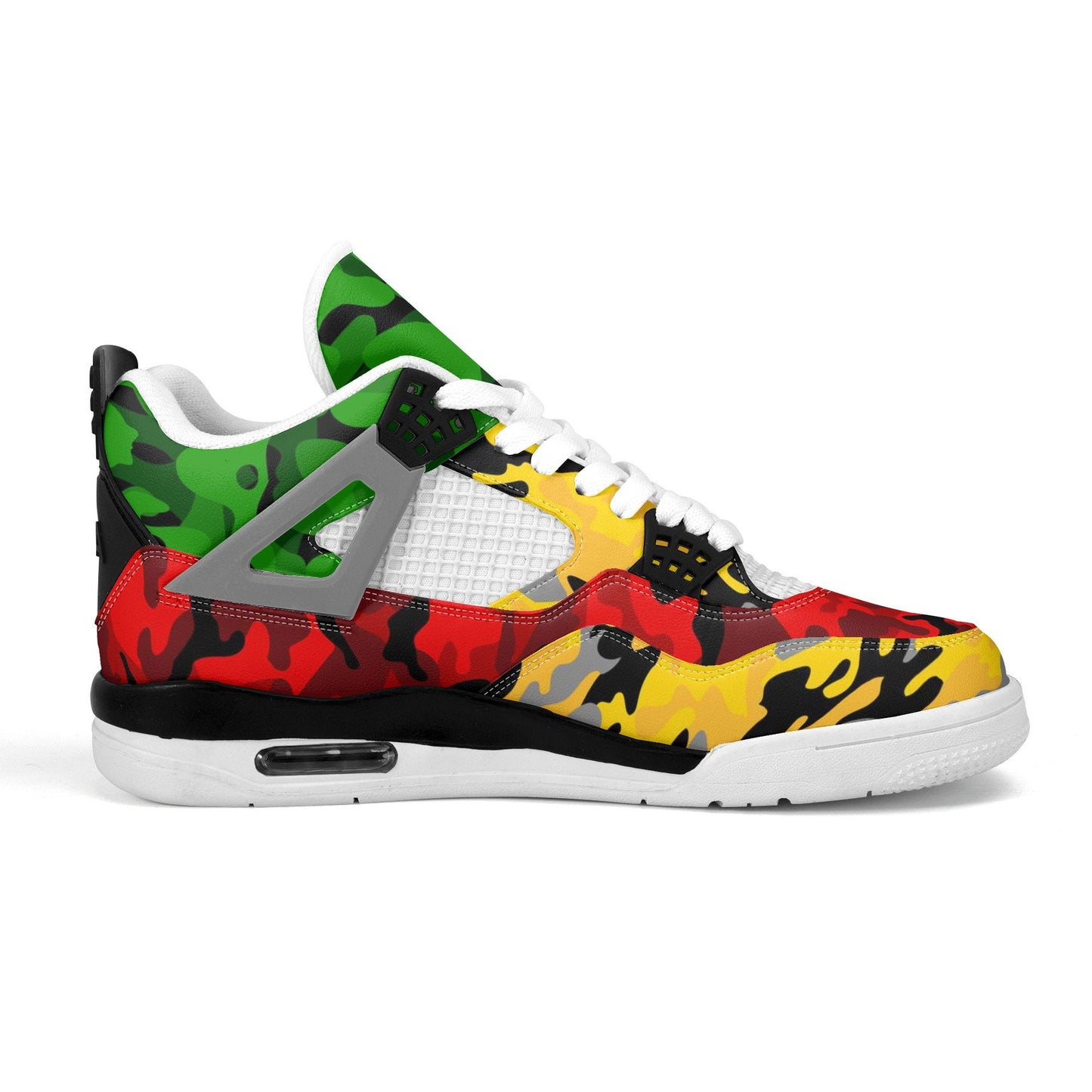 Rasta Camo Shoes with camo print in red/gold/green colorway