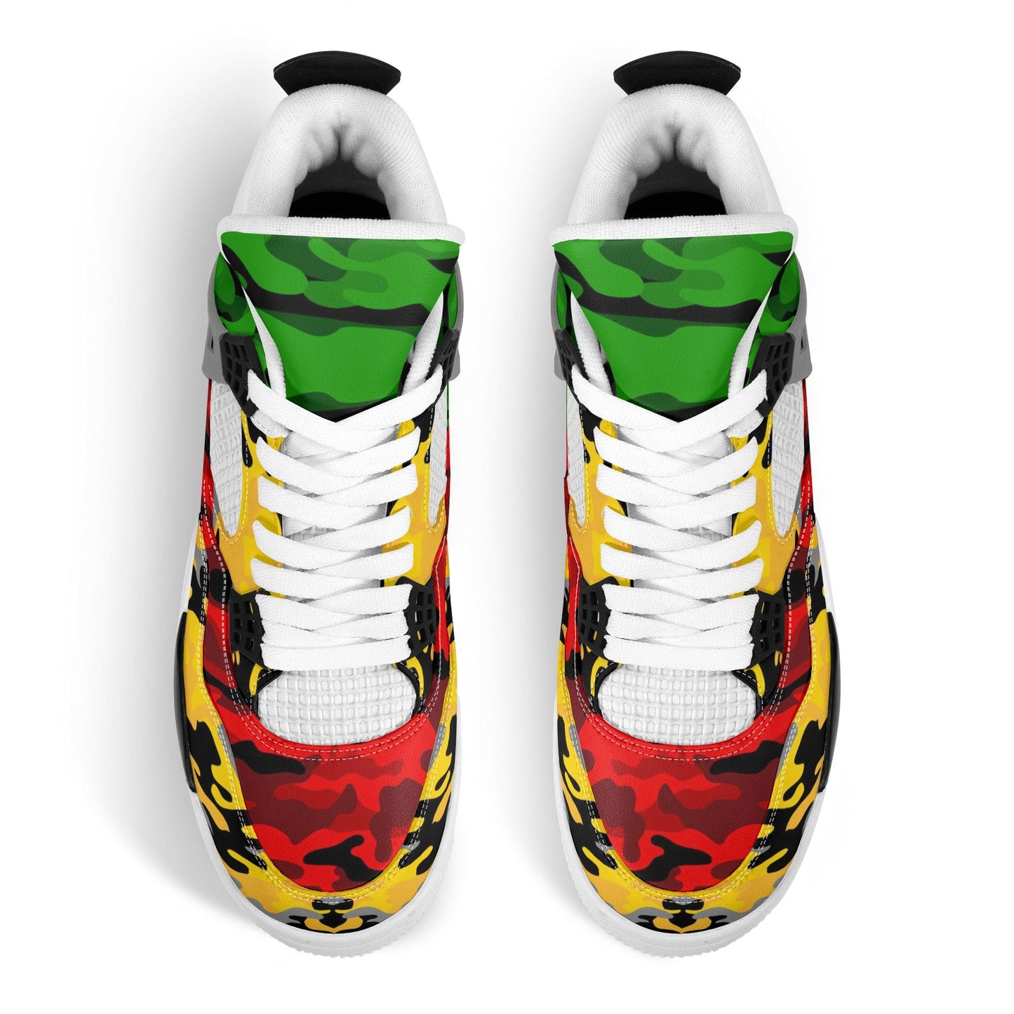 Rasta Camo Shoes with camo print in red/gold/green colorway