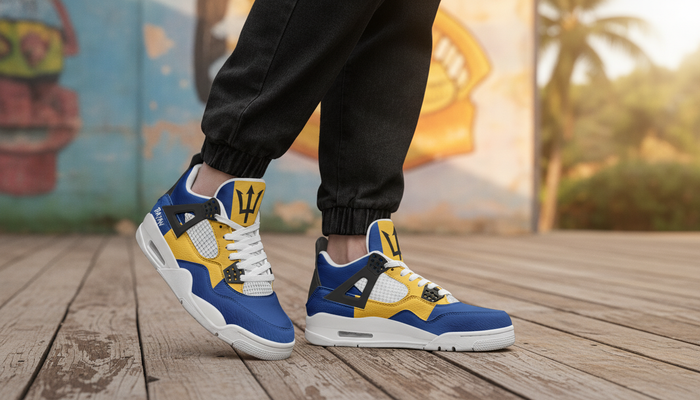 Bajan Culture: Music, Crop Over, Food & Flag Pride featured image showing Barbados Flag Shoes - Rebel Sole Mid Top Sneakers in a lifestyle scene
