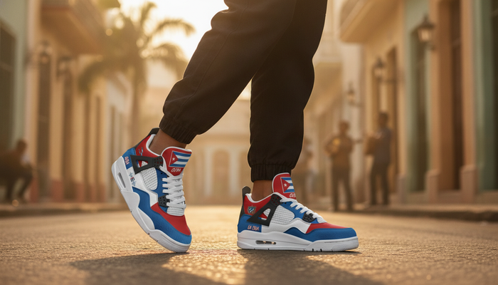 Cuban Culture: Music, Food, Flag & Island Pride featured image showing Cuba Flag Shoes - Rebel Sole Mid Top Sneakers in a lifestyle scene