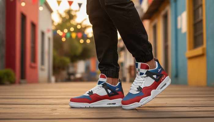 Dominican Culture: Music, Merengue, Carnival & Flag Pride featured image showing Dominican Republic Flag Shoes - Rebel Sole Mid Top Sneakers in a lifestyle scene