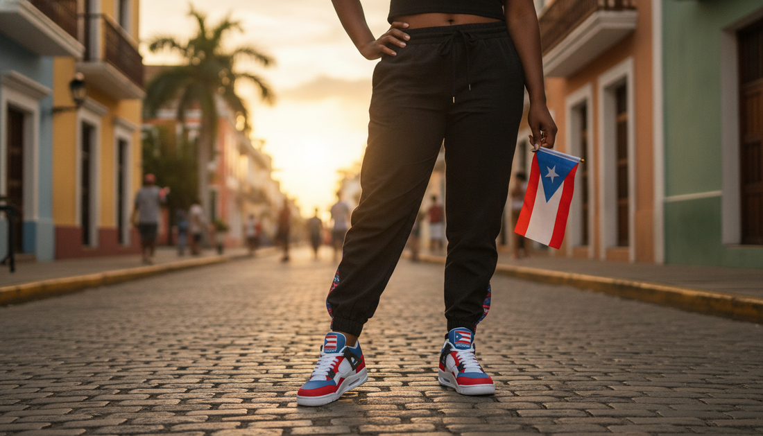 Puerto Rican Culture: Music, Food, Flag & Boricua Pride featured image showing Puerto Rico Flag Shoes - Rebel Sole Mid Top Sneakers - Boricua Pride in a lifestyle scene