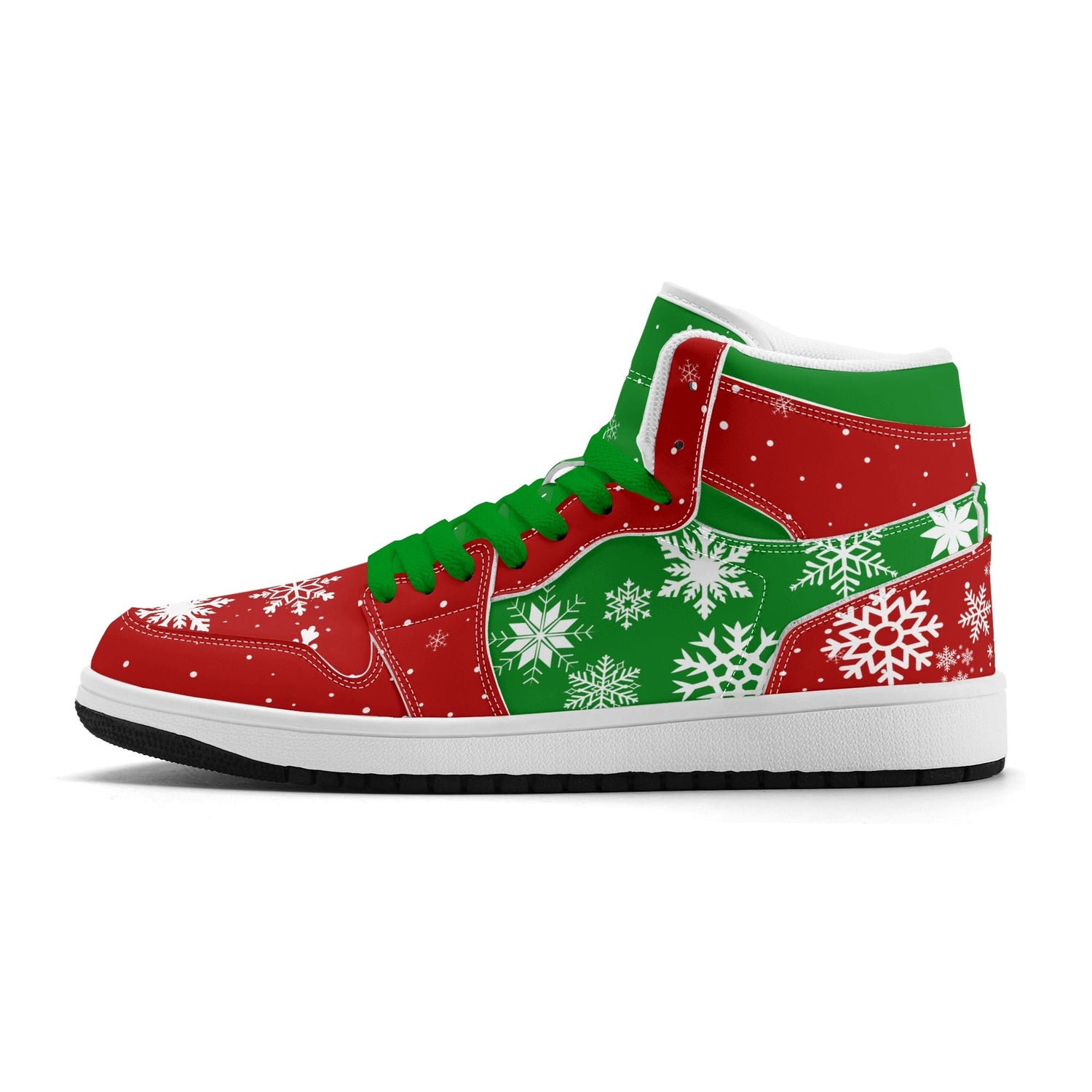 Christmas Shoes and Christmas Basketball Sneakers. Red and Green Snow Flake Shoes, Holiday Party Shoes