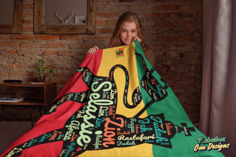 Jamaican and Rasta Colored Sherpa Fleece Lined Blankets