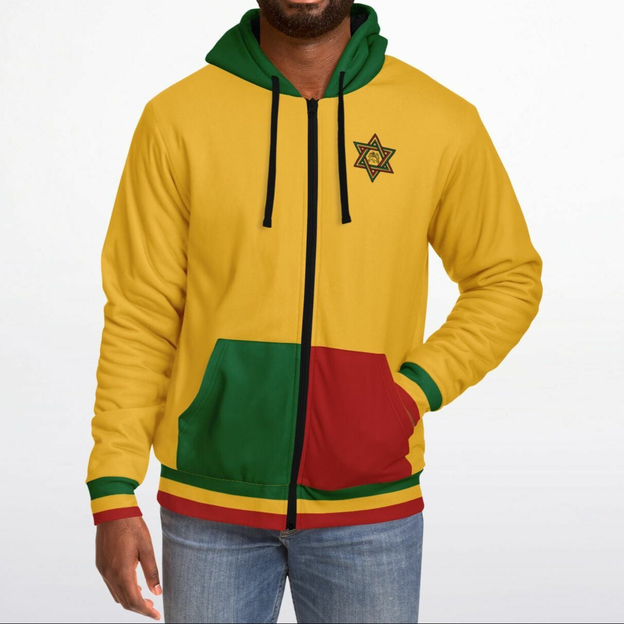 Rasta Fleece Lined Zip Up Hoodie