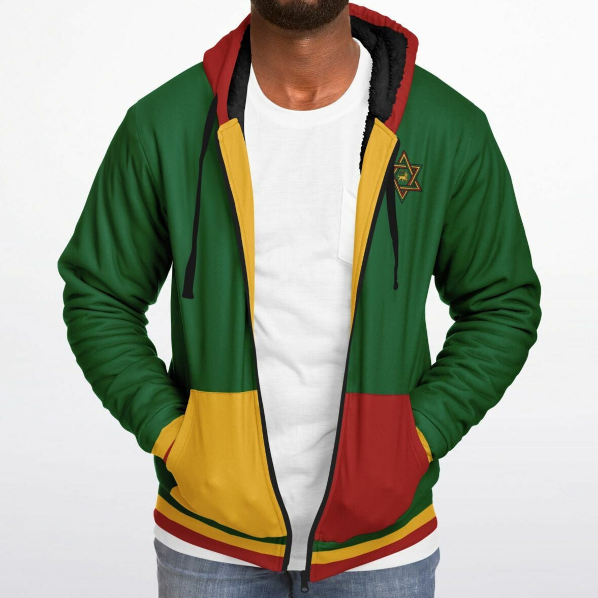 Rasta Fleece Lined Zip Up Hoodie