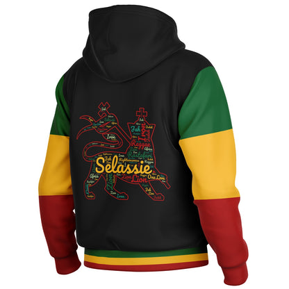 Rasta Lion Of Judah Hooded Baseball Jacket Black