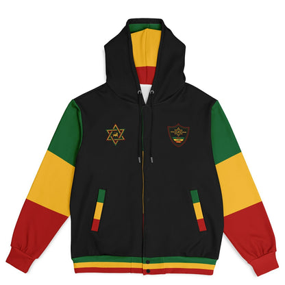 Rasta Hooded Baseball Jacket Black