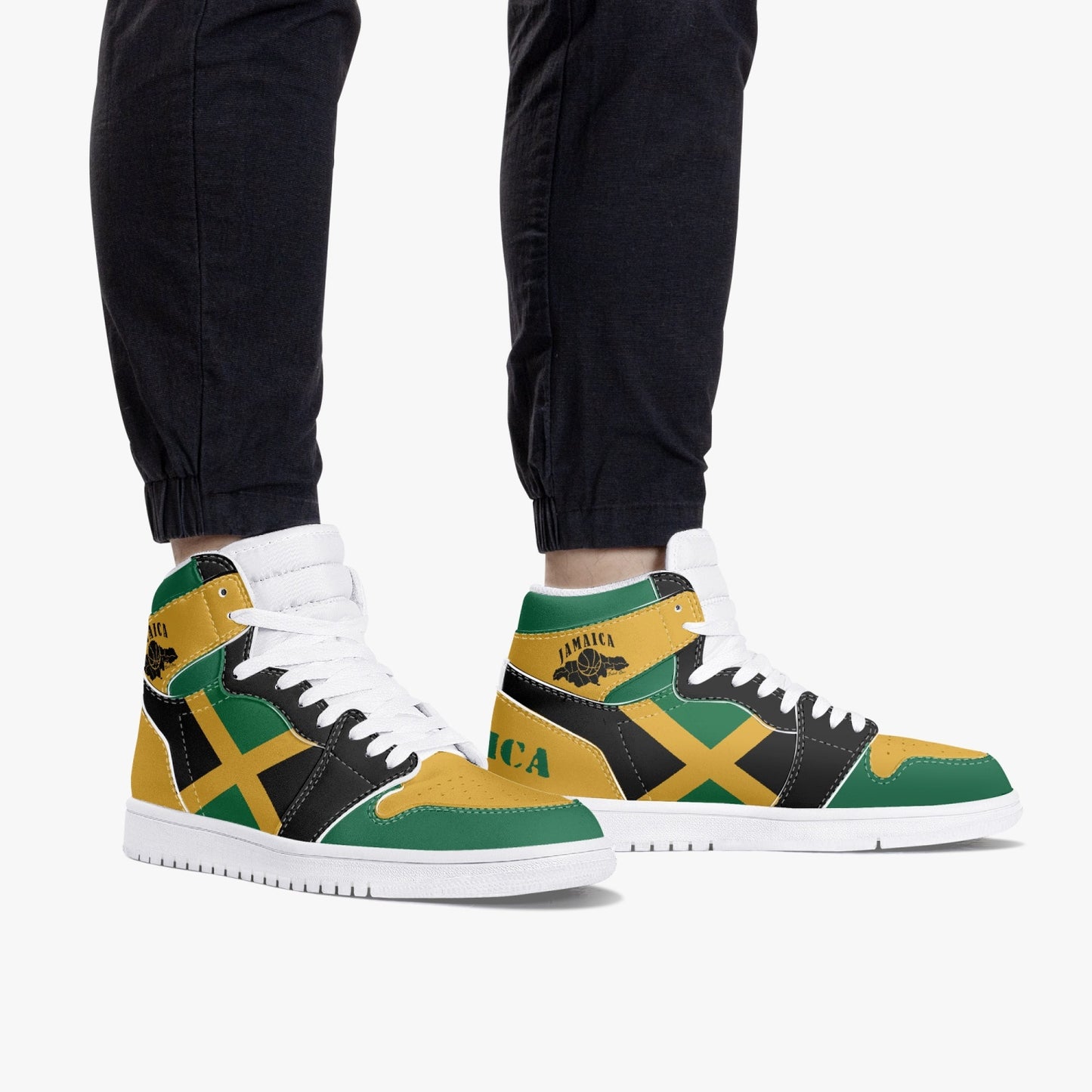 Jamaican Flag Colors Hightop Basketball Sneakers - White