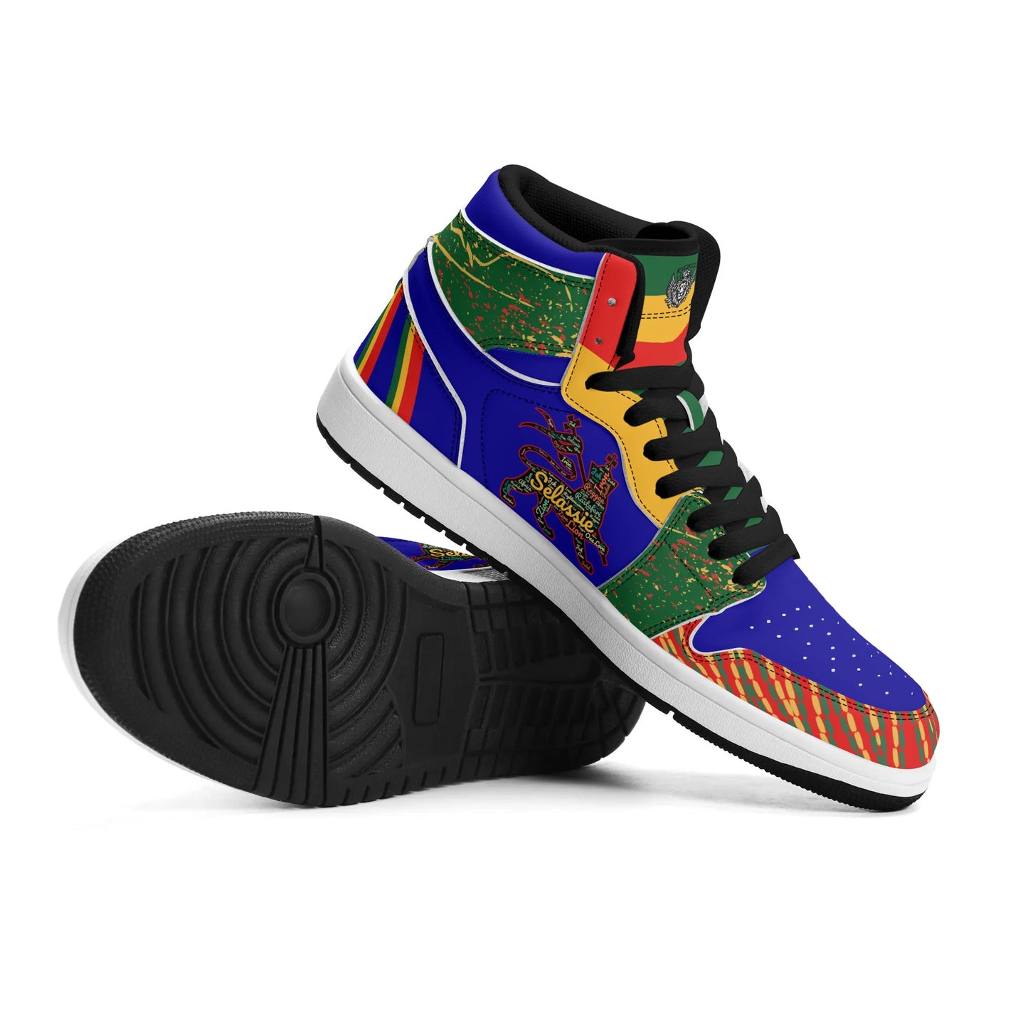 Rasta Mens Shoes, Womens Rasta Shoes, Jamaican Colors Shoes on a white background as a product image.