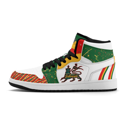Rasta Mens Shoes, Womens Rasta Shoes, Jamaican Colors Shoes on a white background.