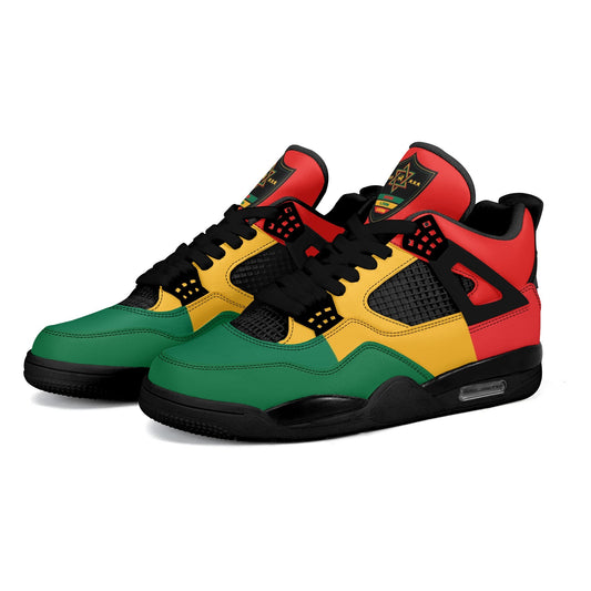 Rasta Shoes For Sale In Colors For Men and Women, Rasta Colors Low Tops, Jamaica Colors Sneakers, Red Green Yellow Rasta Stripes Shoes on a white background as a product image.