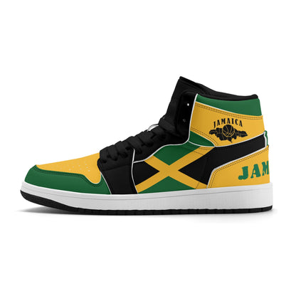 Jamaica Flag High Top Sneakers, Black, Green and Gold Shoes