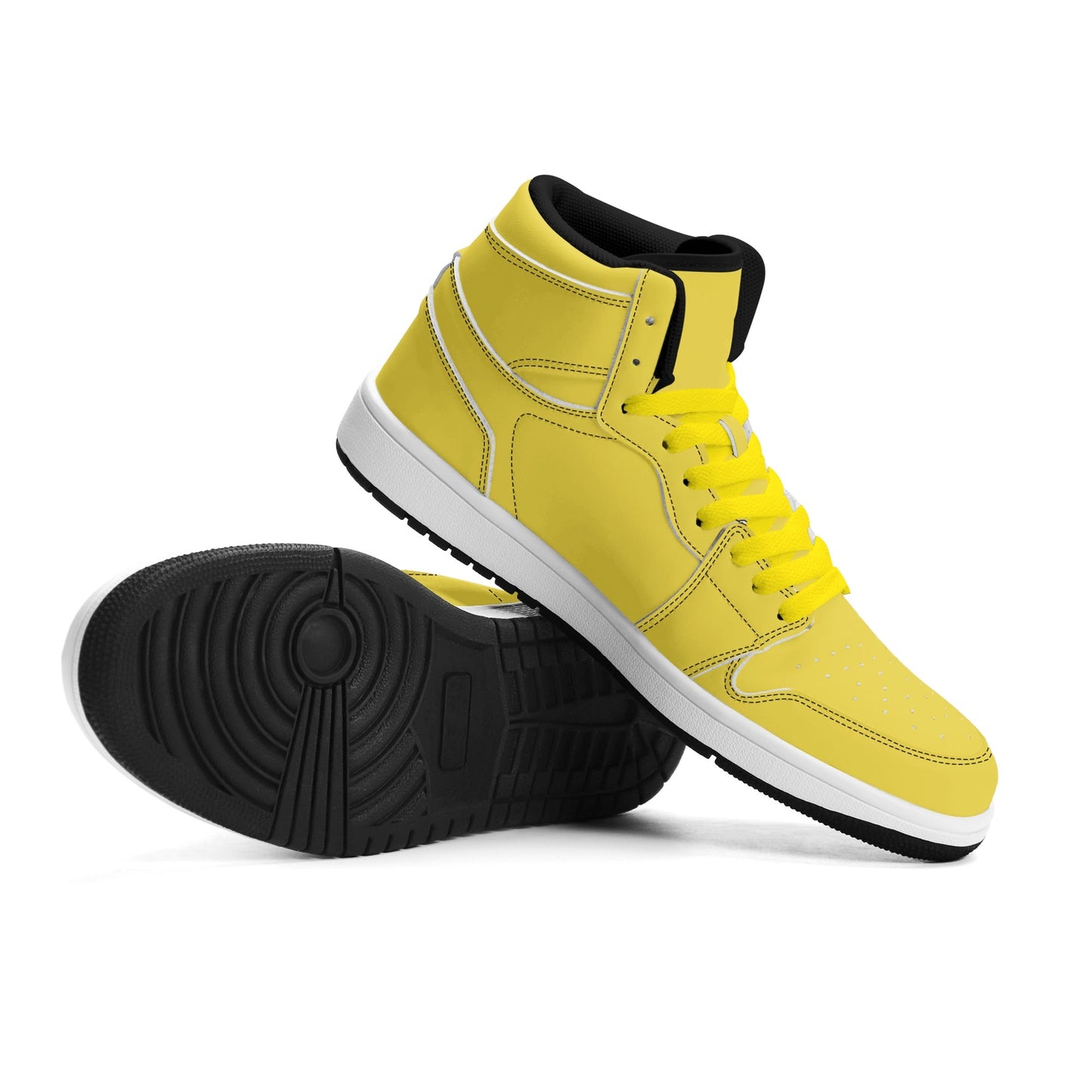 Solid marigold yellow Jamrock High high top sneakers, tonal yellow laces and white midsole