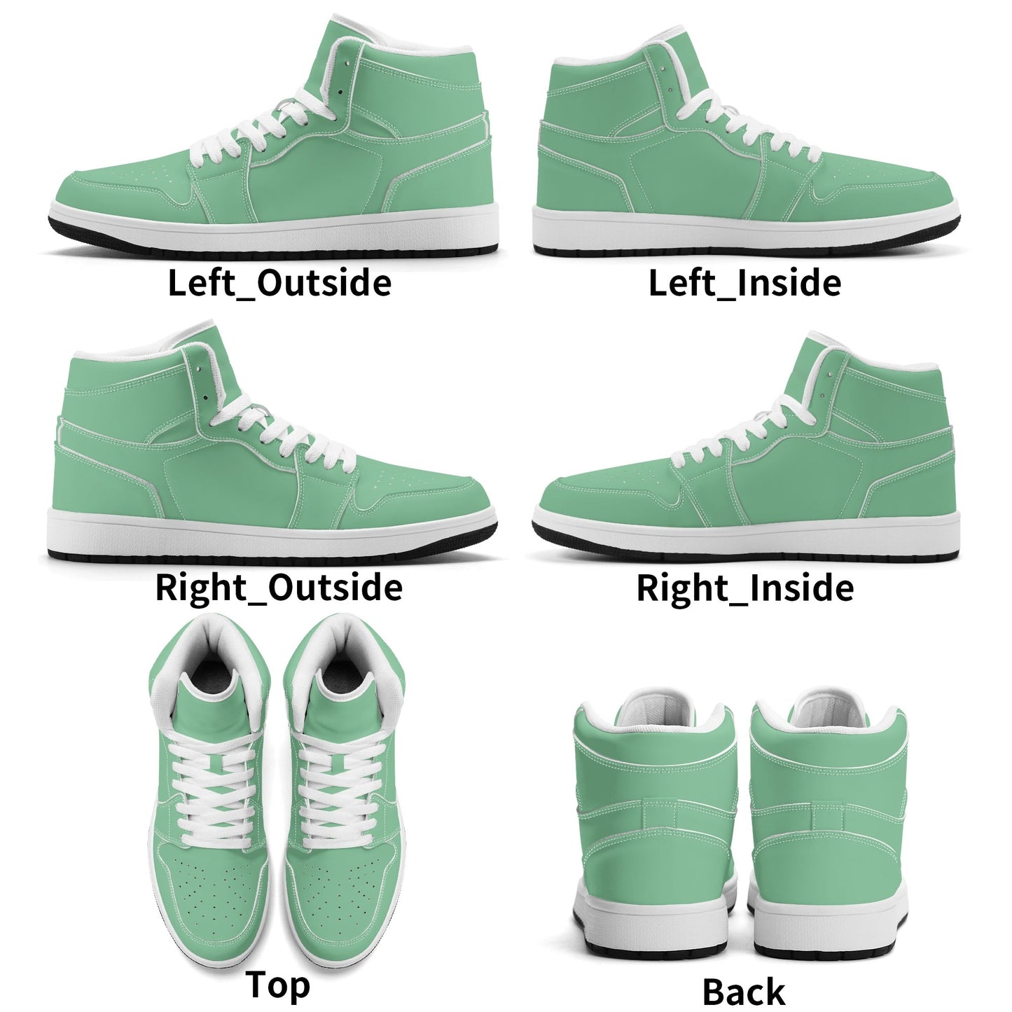 Solid mint green Jamrock High high top sneakers, white laces and white midsole