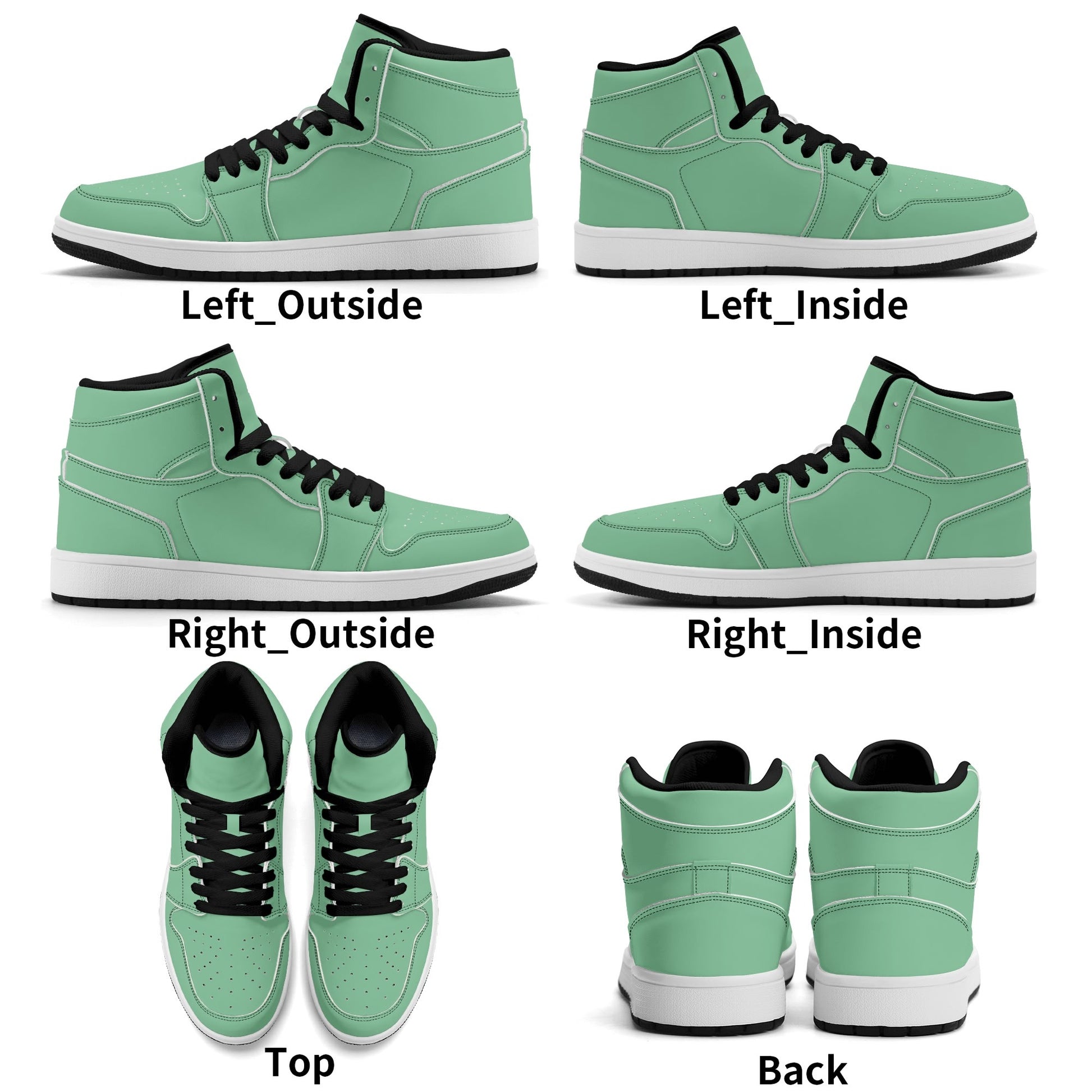 Solid mint green Jamrock High high top sneakers, white laces and white midsole