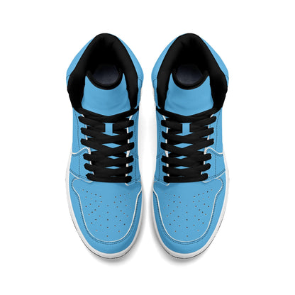 Solid aqua blue Jamrock High high top sneakers, white laces and white midsole