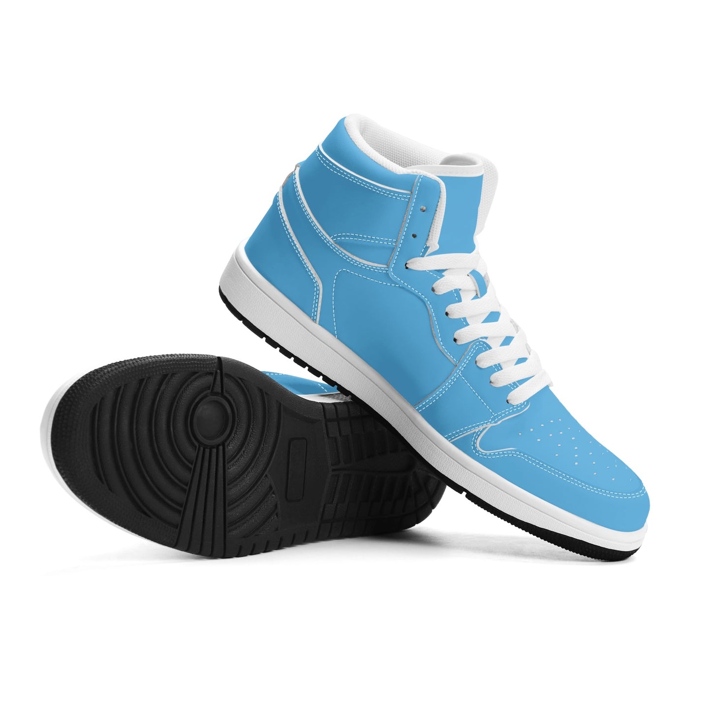 Solid aqua blue Jamrock High high top sneakers, white laces and white midsole
