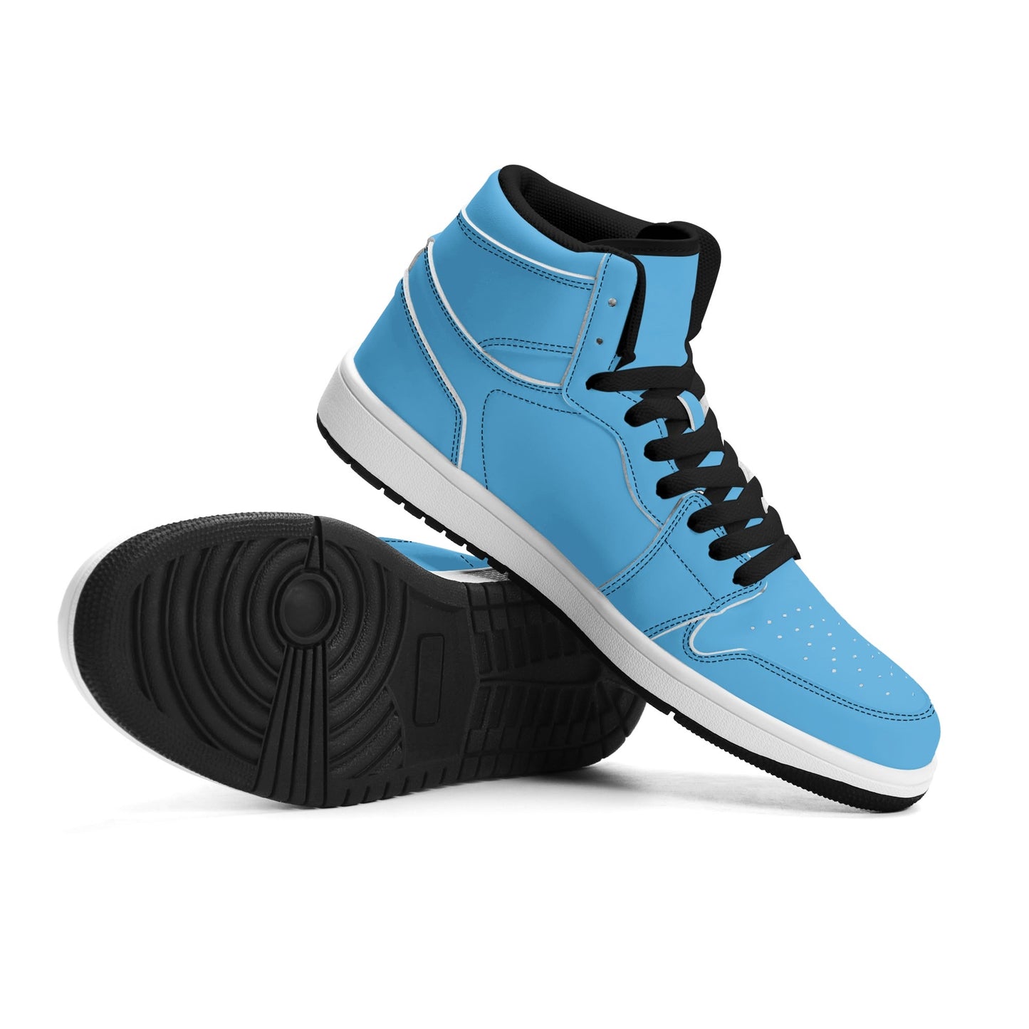 Solid aqua blue Jamrock High high top sneakers, white laces and white midsole