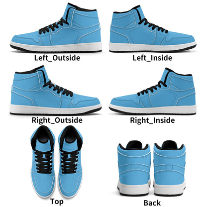 Solid aqua blue Jamrock High high top sneakers, white laces and white midsole