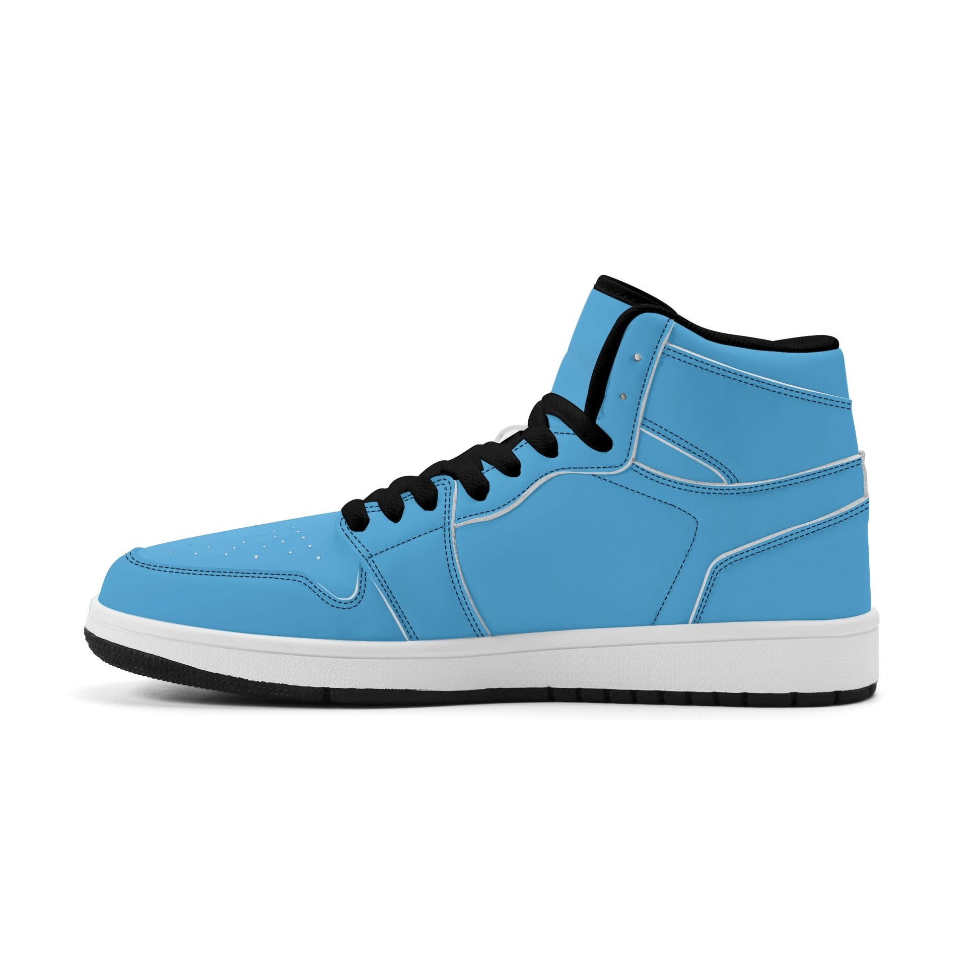 Solid aqua blue Jamrock High high top sneakers, white laces and white midsole
