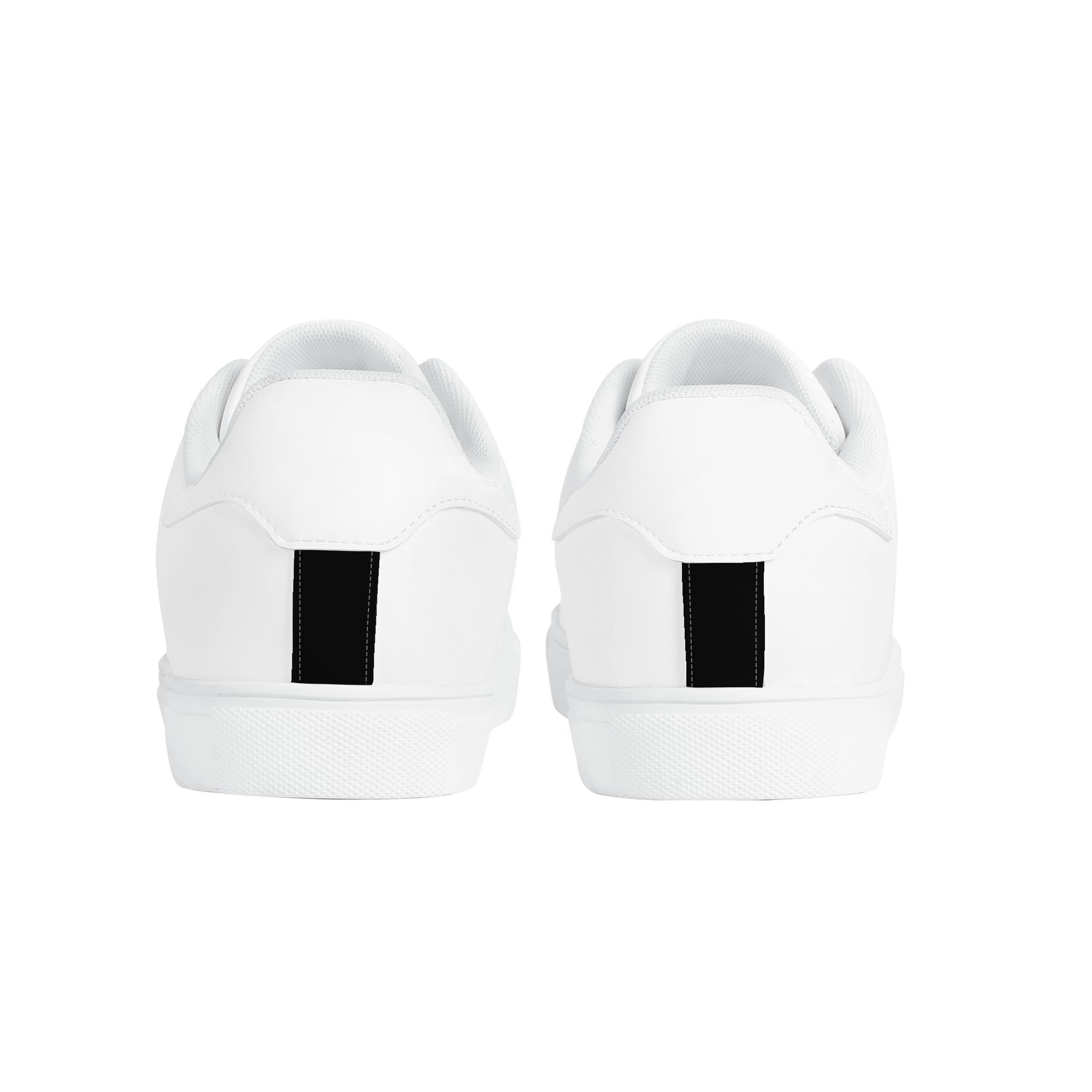 Solid white Ackee Walkers low top sneakers, black laces and black outsole