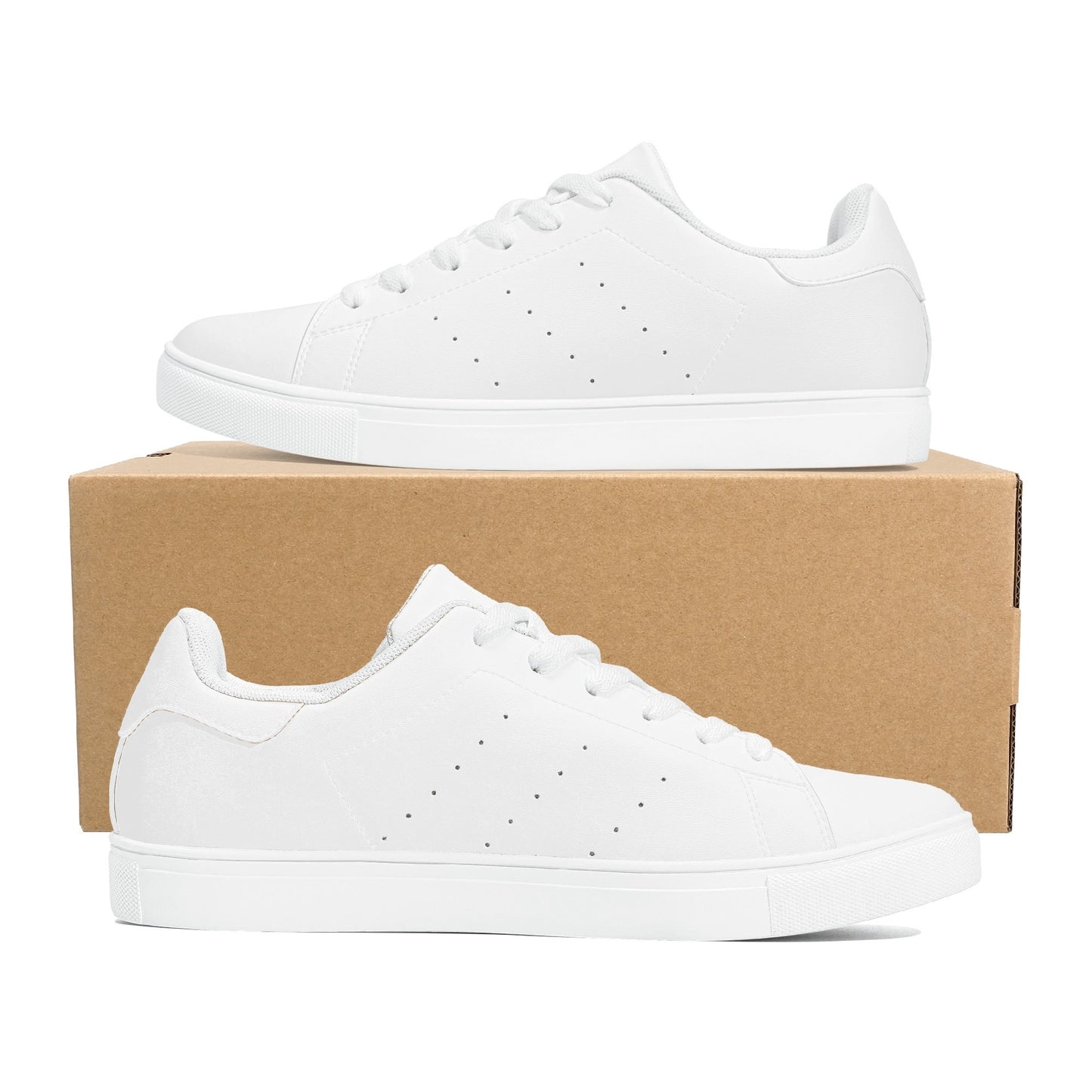 Solid white Ackee Walkers low top sneakers, black laces and black outsole