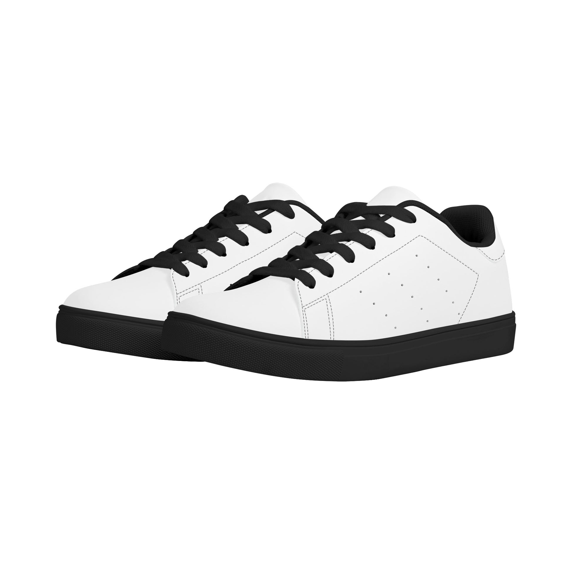 Solid white Ackee Walkers low top sneakers, black laces and black outsole