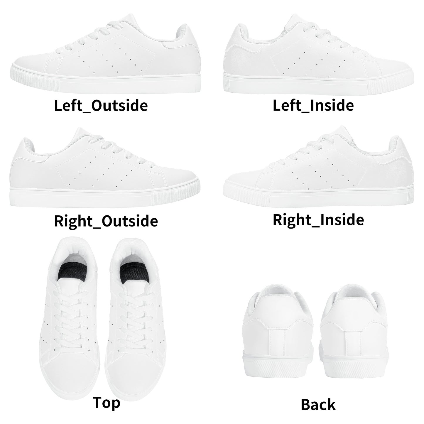 Solid white Ackee Walkers low top sneakers, black laces and black outsole