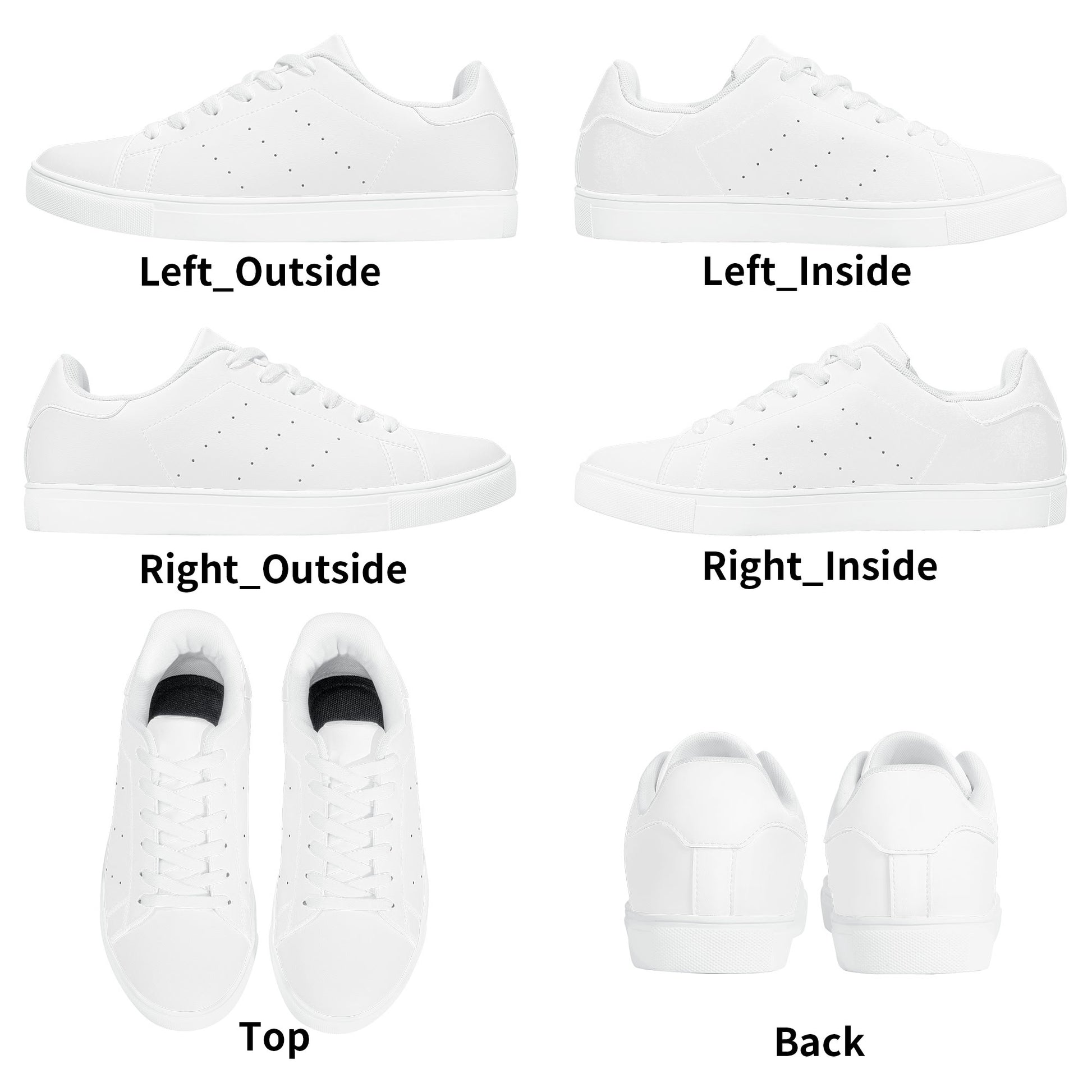 Solid white Ackee Walkers low top sneakers, black laces and black outsole