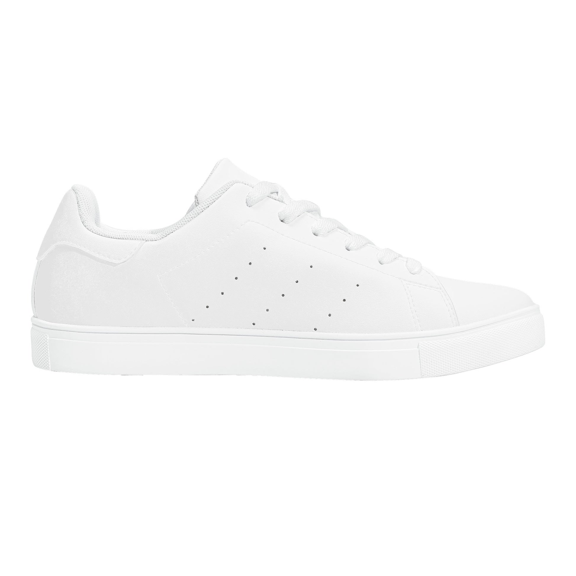 Solid white Ackee Walkers low top sneakers, black laces and black outsole