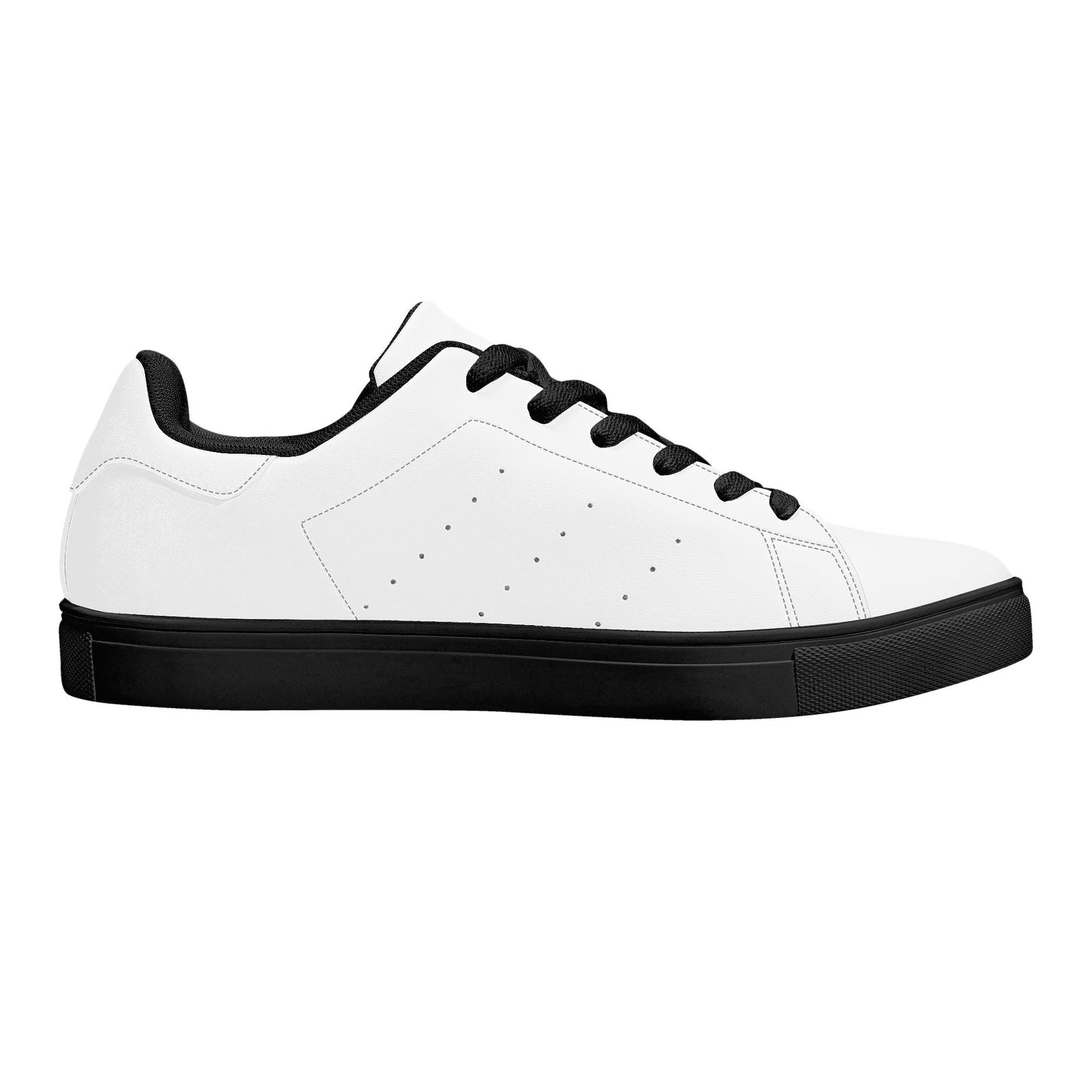 Solid white Ackee Walkers low top sneakers, black laces and black outsole