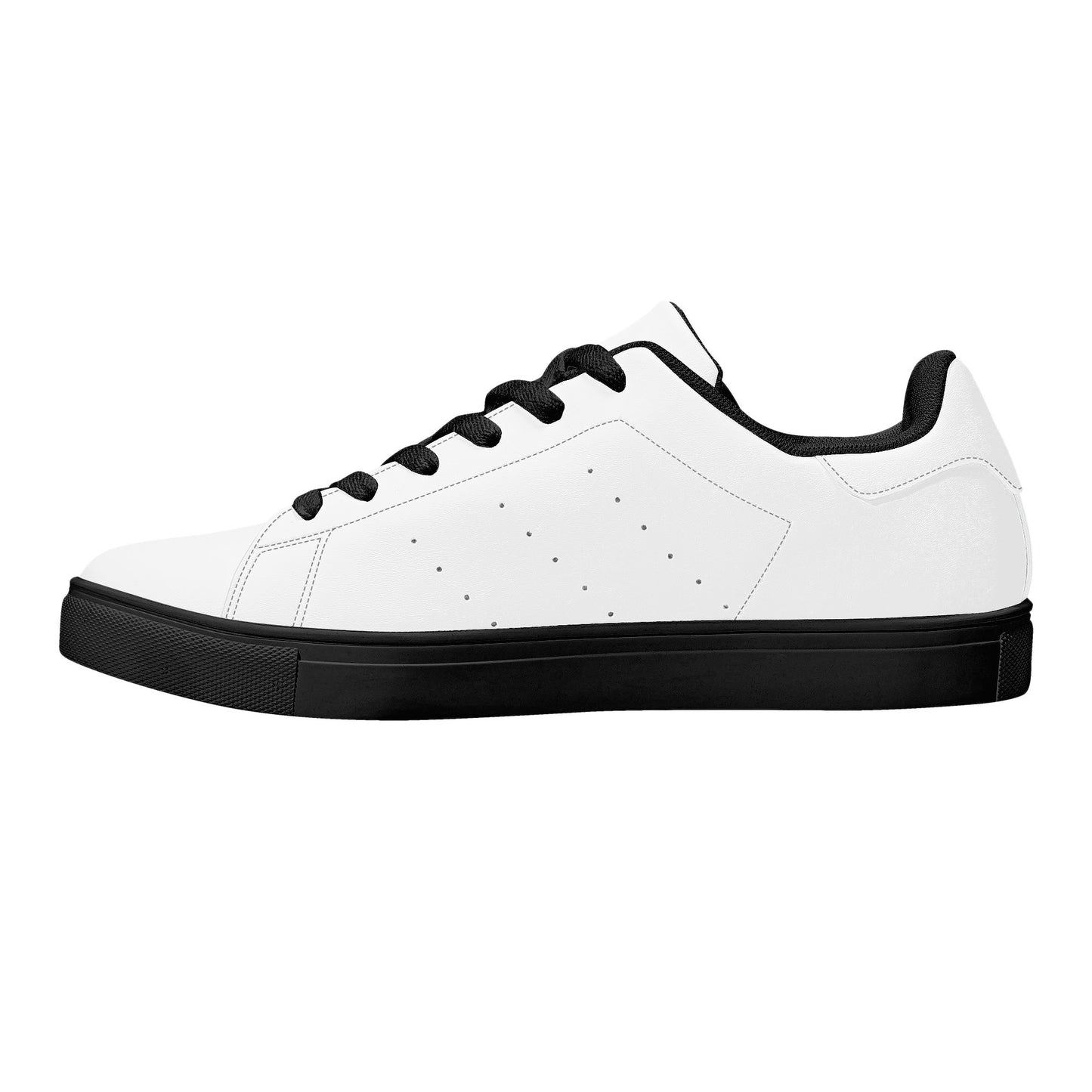 Solid white Ackee Walkers low top sneakers, black laces and black outsole