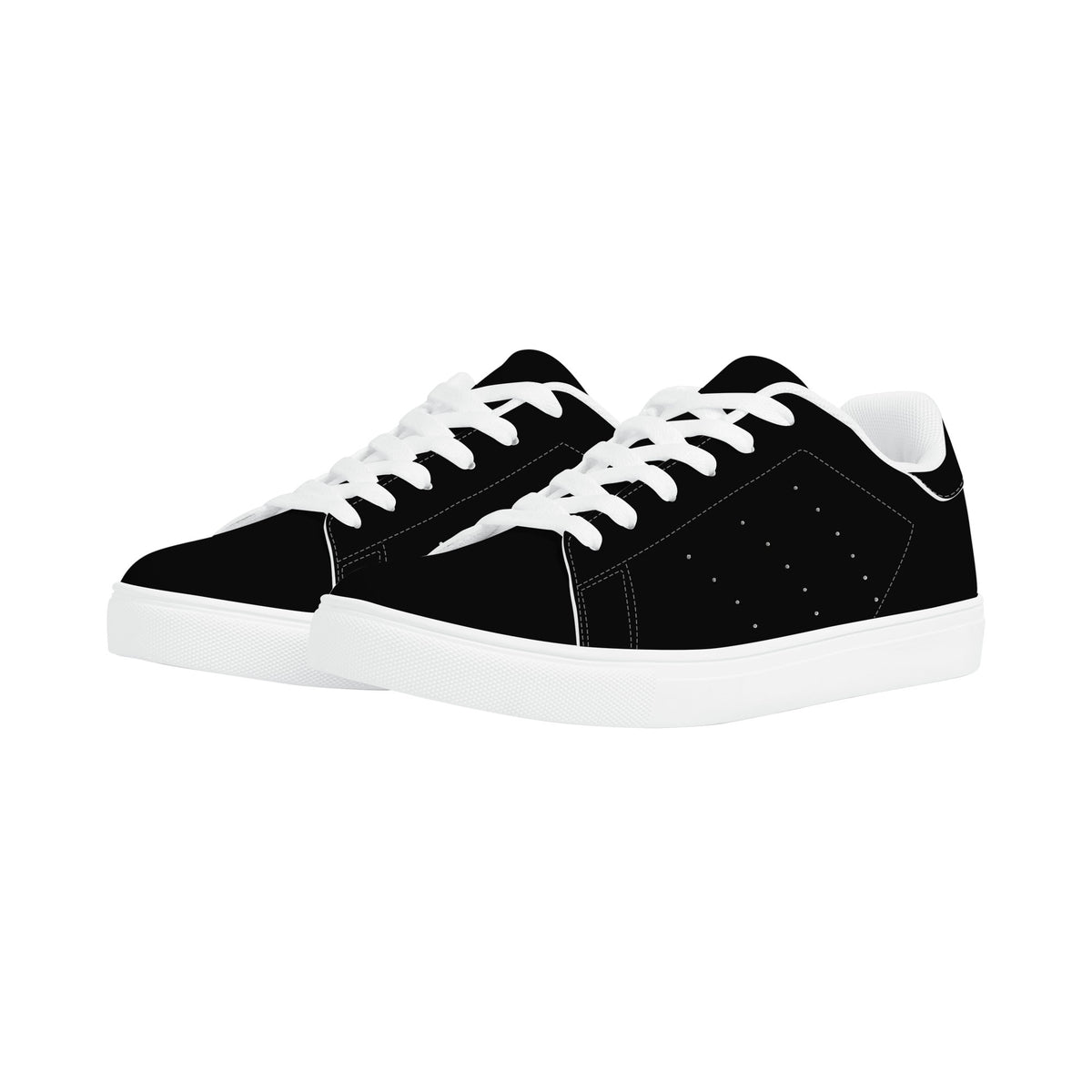 All-black Jamaica flag Ackee Walkers low top sneakers with black laces, black outsole and a green and gold Jamaican flag chevron at the heel