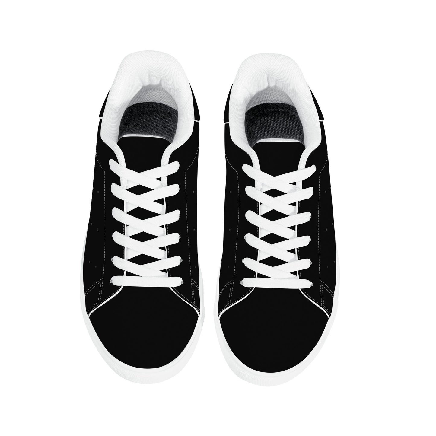 All-black Jamaica flag Ackee Walkers low top sneakers with black laces, black outsole and a green and gold Jamaican flag chevron at the heel