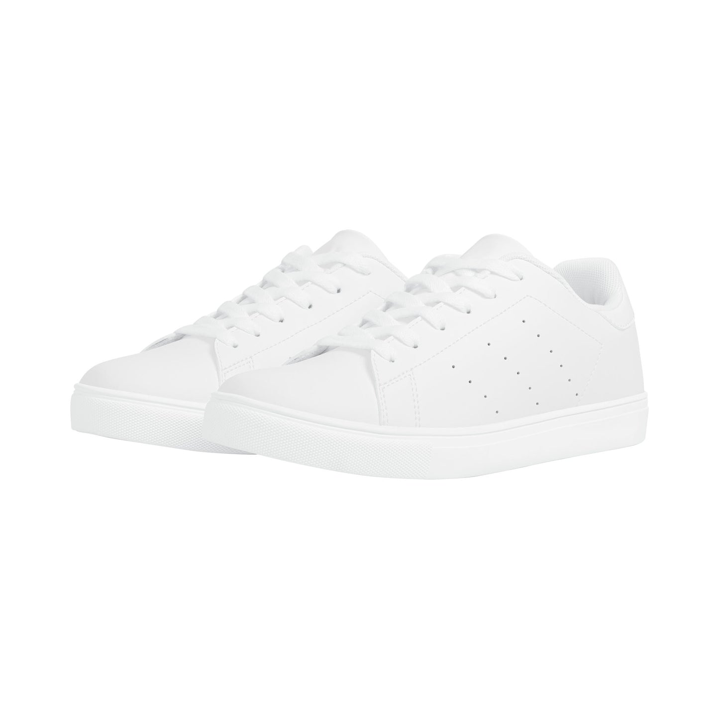 Solid white Ackee Walkers low top sneakers, black laces and black outsole
