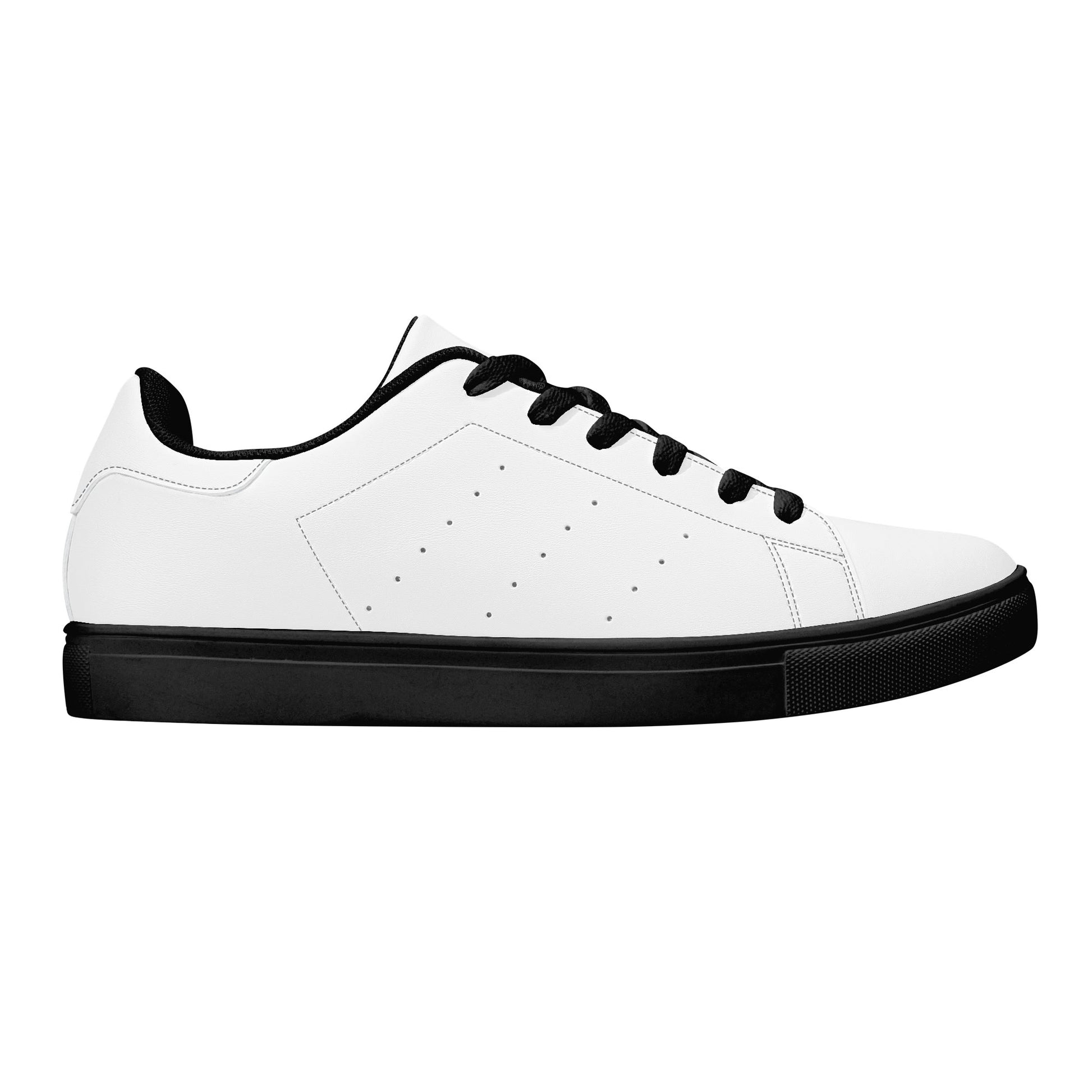 Solid white Ackee Walkers low top sneakers, black laces and black outsole