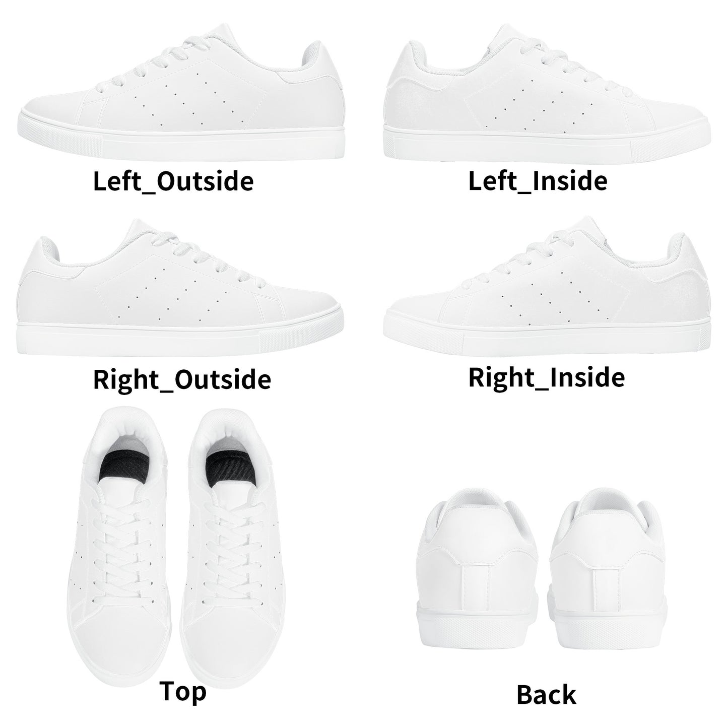 Solid white Ackee Walkers low top sneakers, black laces and black outsole