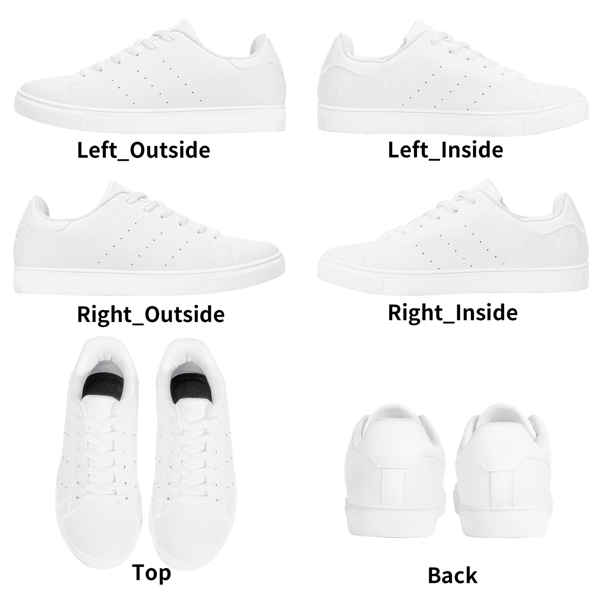 Solid white Ackee Walkers low top sneakers, black laces and black outsole
