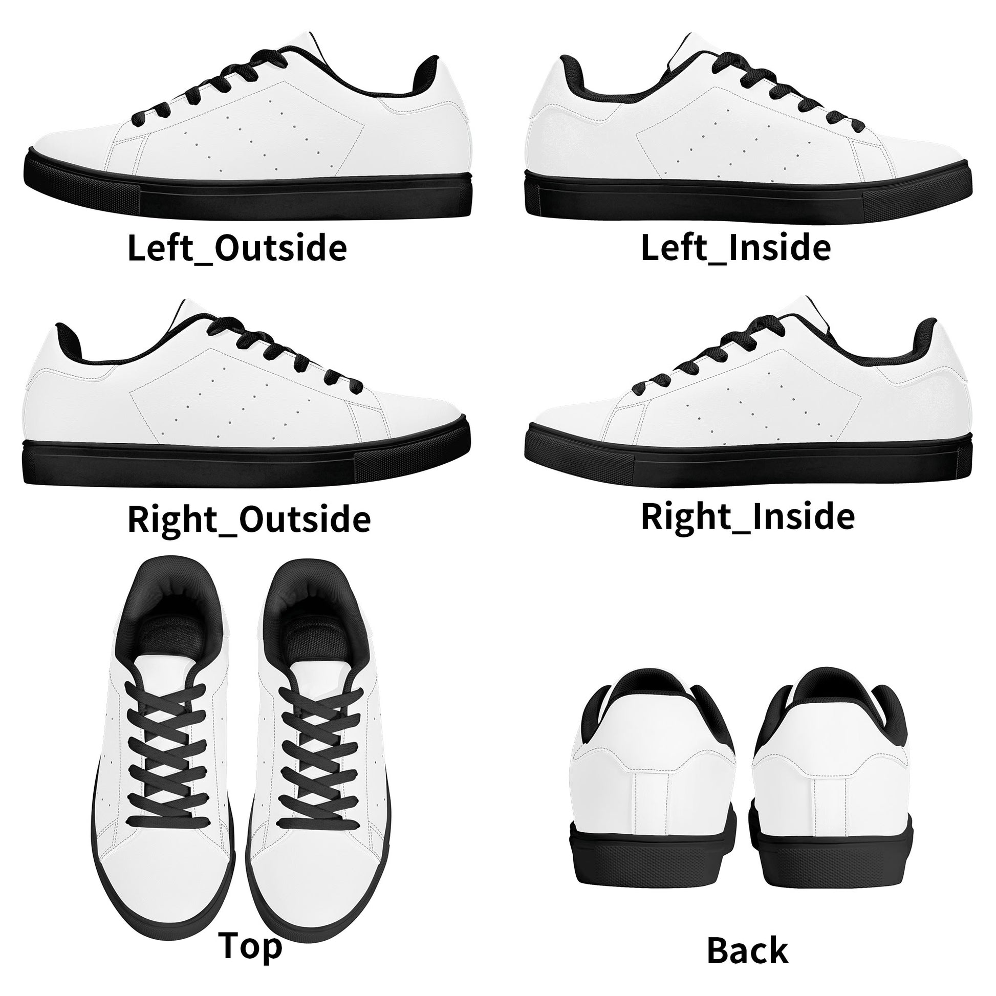 Solid white Ackee Walkers low top sneakers, black laces and black outsole