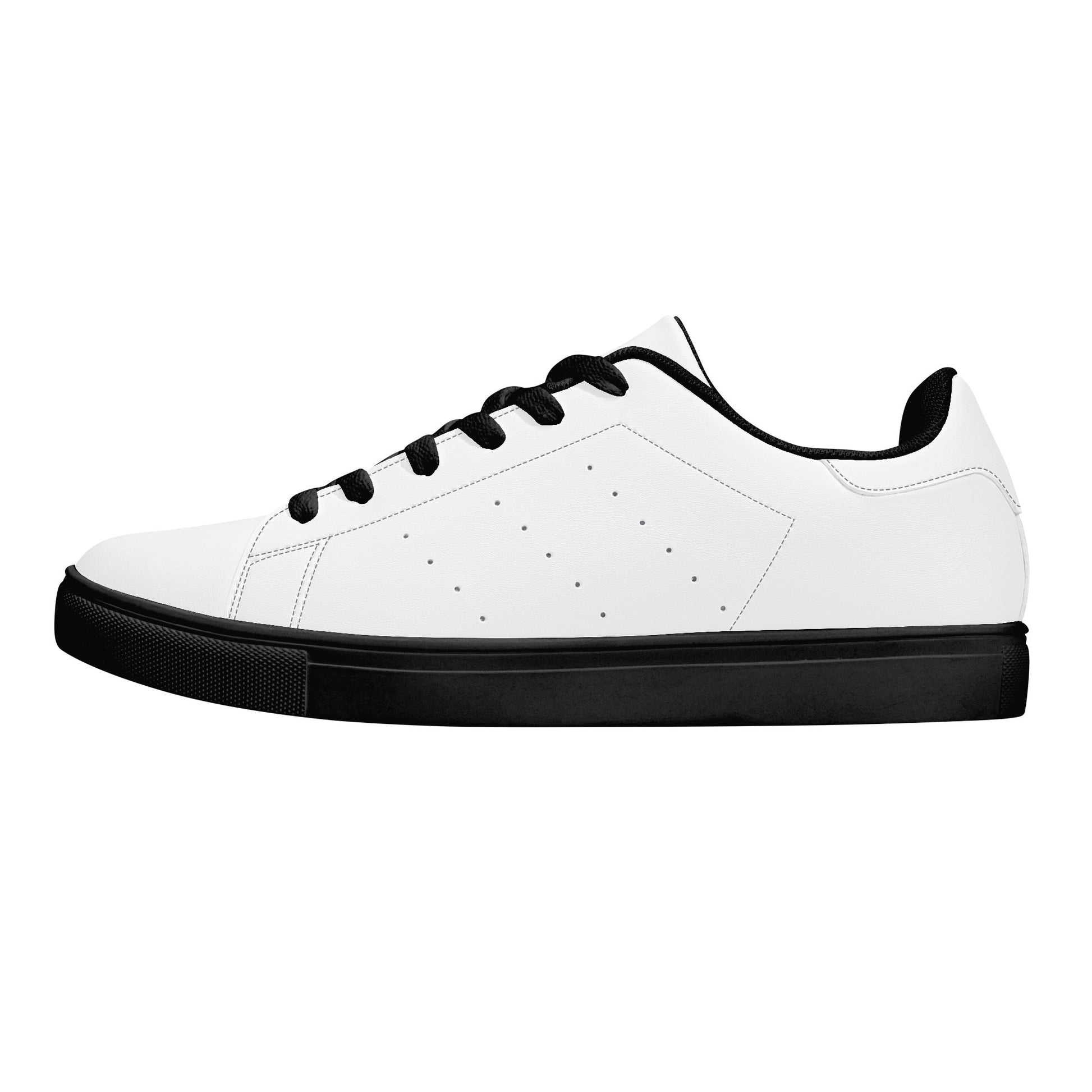 Solid white Ackee Walkers low top sneakers, black laces and black outsole