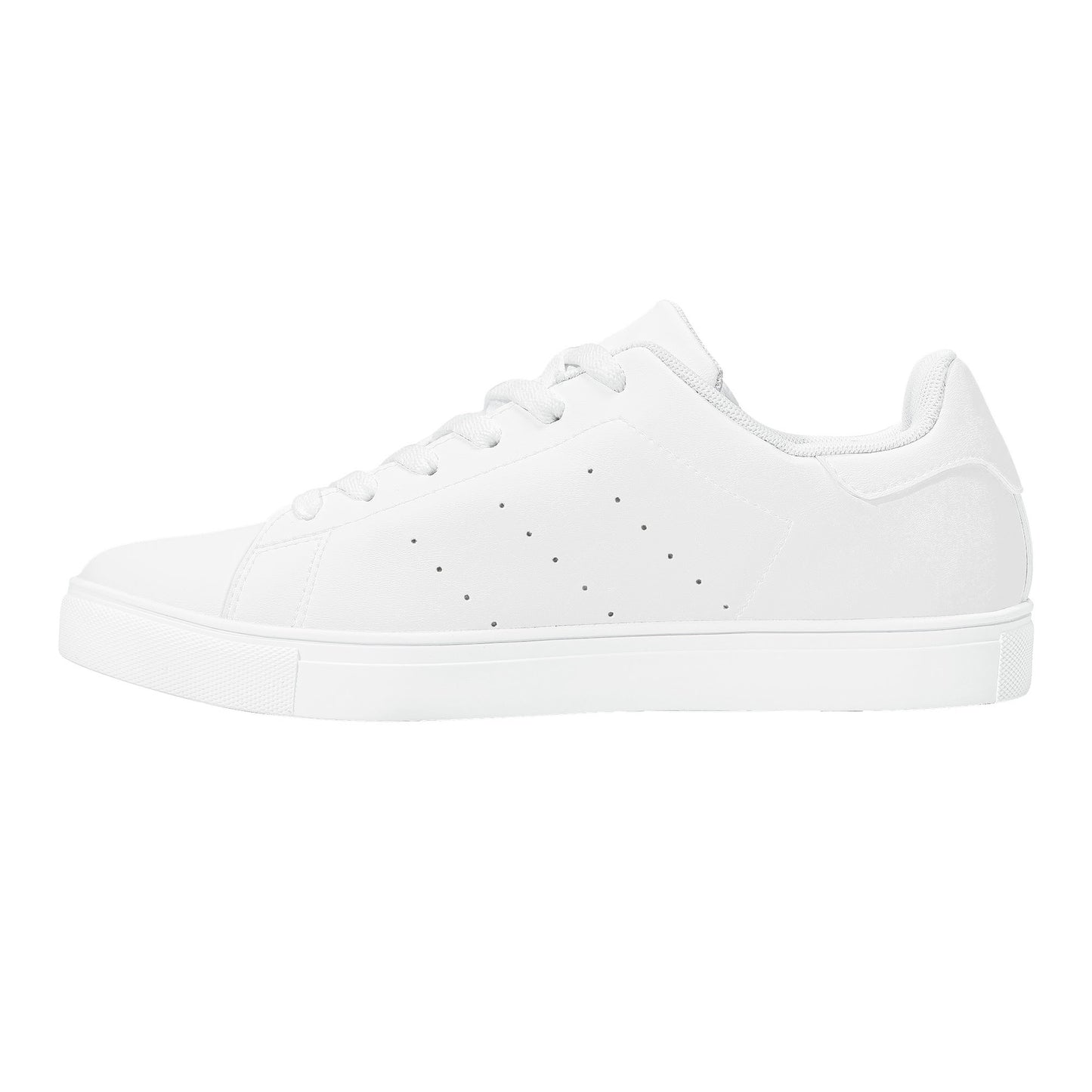 Solid white Ackee Walkers low top sneakers, black laces and black outsole