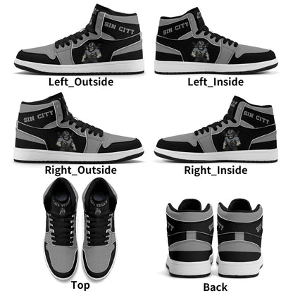 Las Vegas football-inspired Jamrock High top sneakers in white with all-over city graphic printed upper