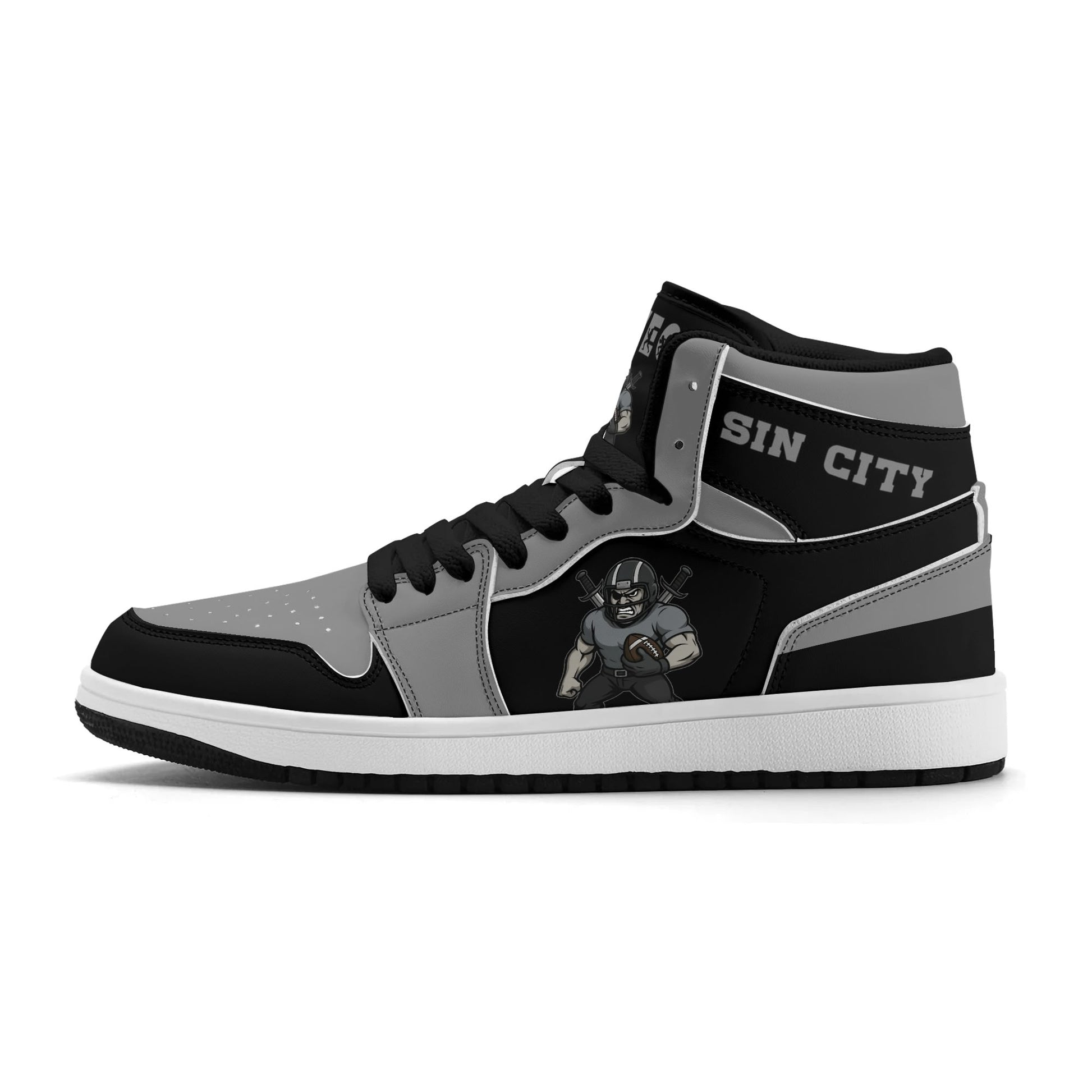 Las Vegas football-inspired Jamrock High top sneakers in white with all-over city graphic printed upper