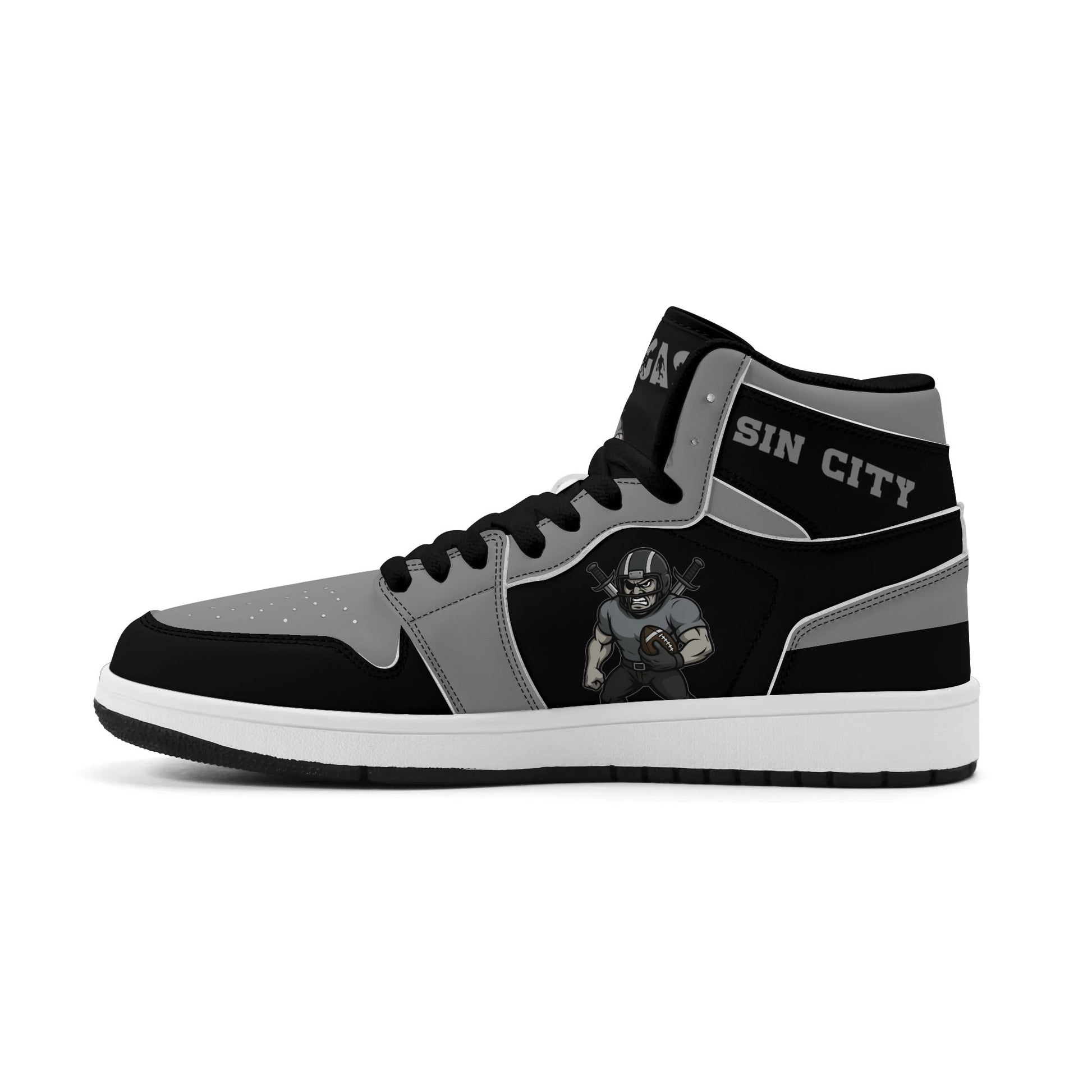 Las Vegas football-inspired Jamrock High top sneakers in white with all-over city graphic printed upper