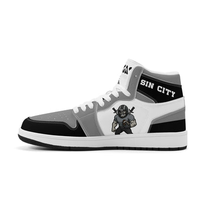 Las Vegas football-inspired Jamrock High top sneakers in white with all-over city graphic printed upper