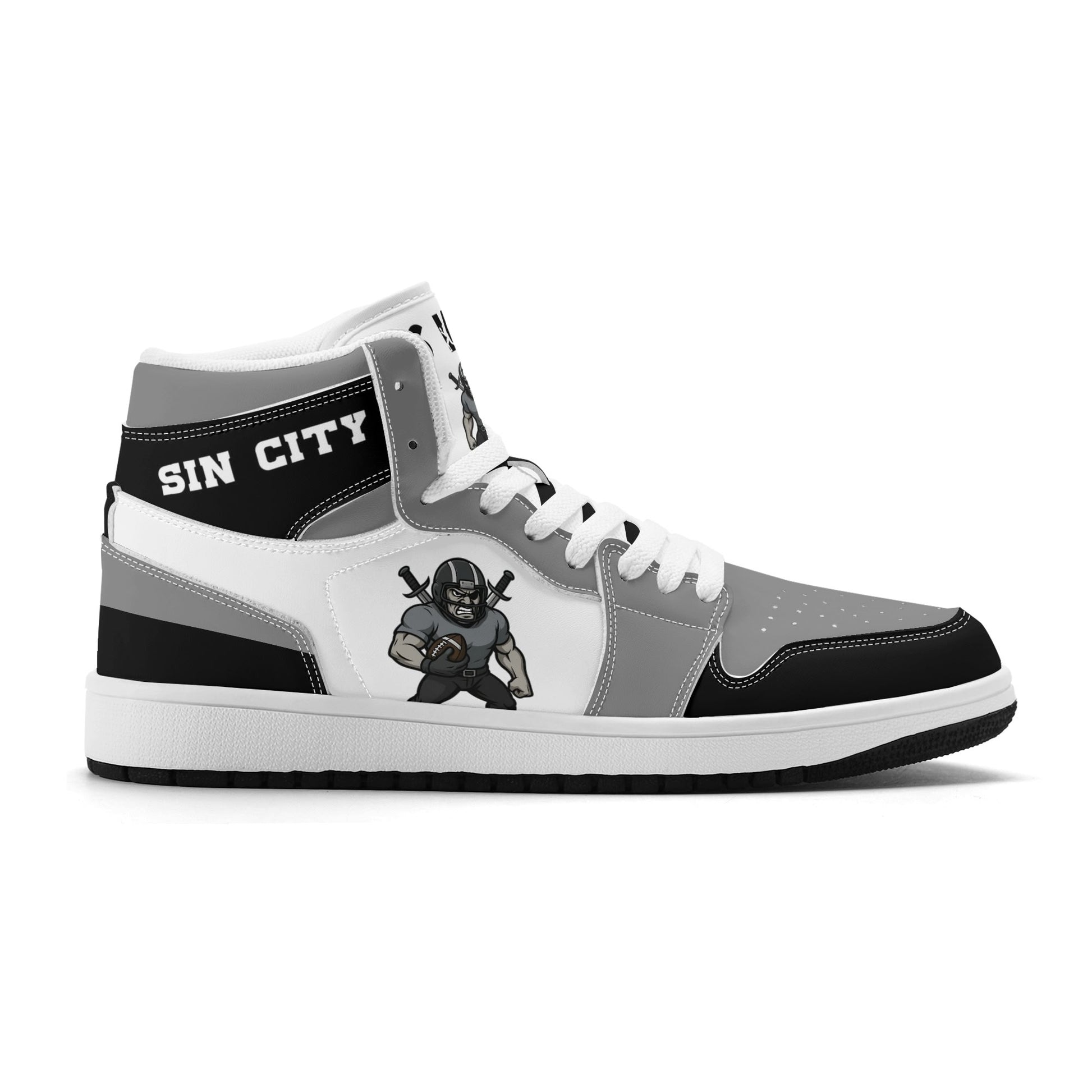 Las Vegas football-inspired Jamrock High top sneakers in white with all-over city graphic printed upper