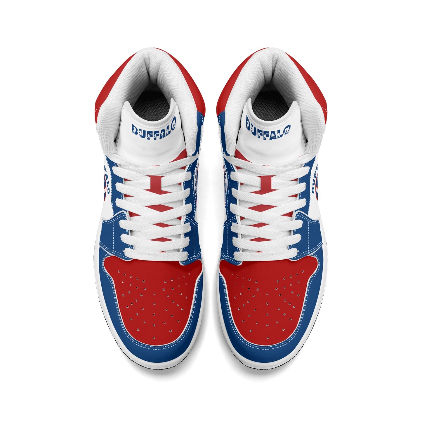 Buffalo football-inspired high top sneakers with bold all-over city graphic printed upper