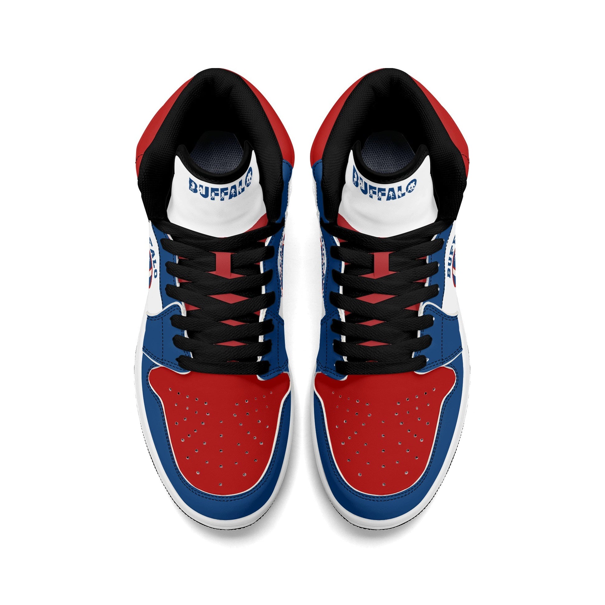 Buffalo football-inspired high top sneakers with bold all-over city graphic printed upper